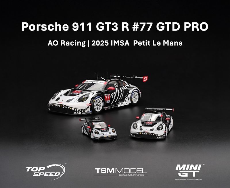 [PREORDER] #1143 MINI GT Skeleton Rexy Porsche 911 GT3 R #77 GTD PRO AO Racing (Blister) Peterson Museum Exclusive | 2025 IMSA Petit Le Mans