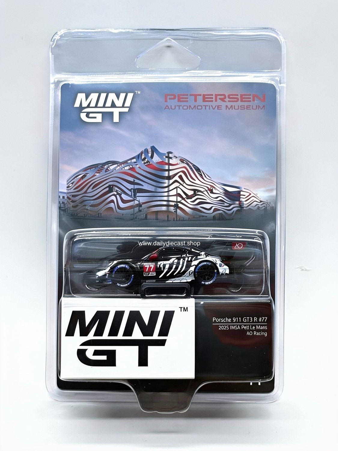 [PREORDER] #1143 MINI GT Skeleton Rexy Porsche 911 GT3 R #77 GTD PRO AO Racing (Blister) Peterson Museum Exclusive | 2025 IMSA Petit Le Mans
