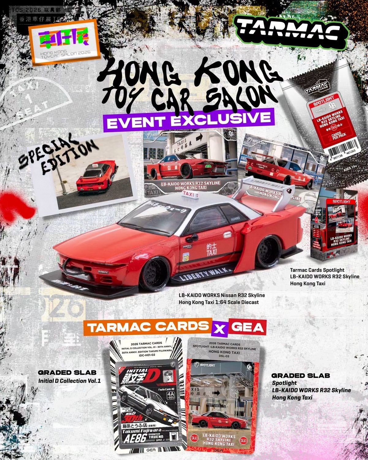 [PREORDER] Tarmac Works LB-KAIDO WORKS Nissan R32 Skyline Hong Kong Taxi | 2026 HK Toy Car Salon