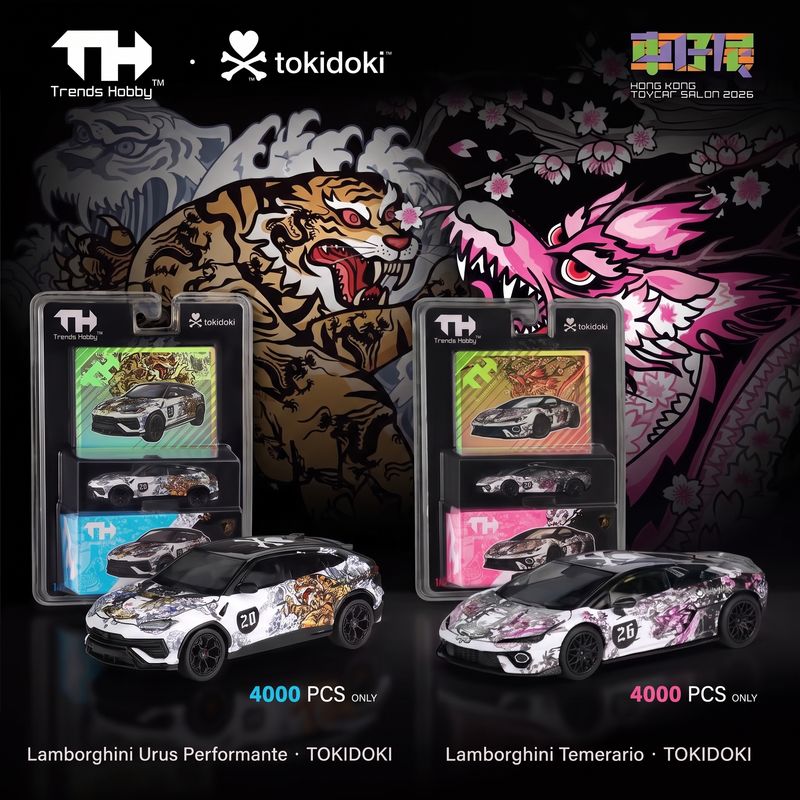 [PREORDER] Trends Hobby x TOKIDOKI Lamborghini Temerario &amp; Lamborghini Urus Performante Set of 2 | 2026 HK Toy Car Salon