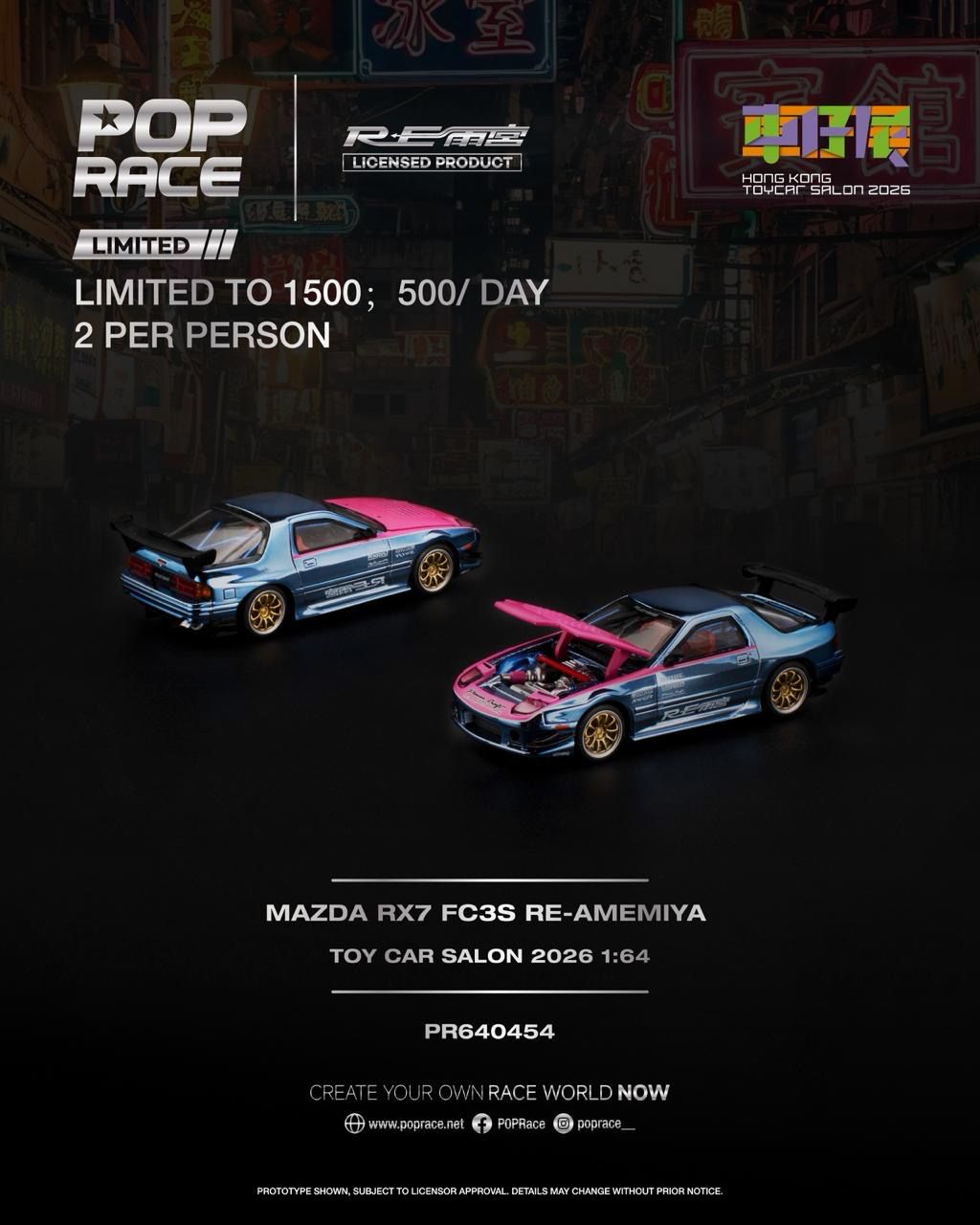 [PREORDER] POP RACE Mazda RX7 FC3S RE-AMEMIYA Purple-Blue (PR64-454) | 2026 HK Toy Car Salon
