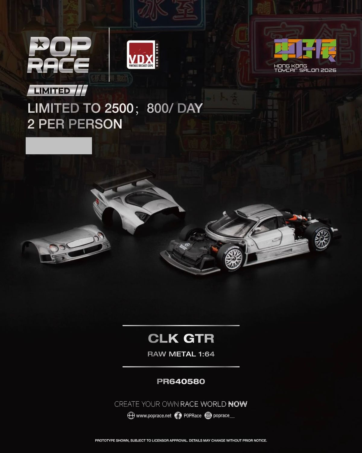 [PREORDER] POP RACE Mercedes CLK-GTR Raw Metal (PR64-580) | 2026 HK Toy Car Salon