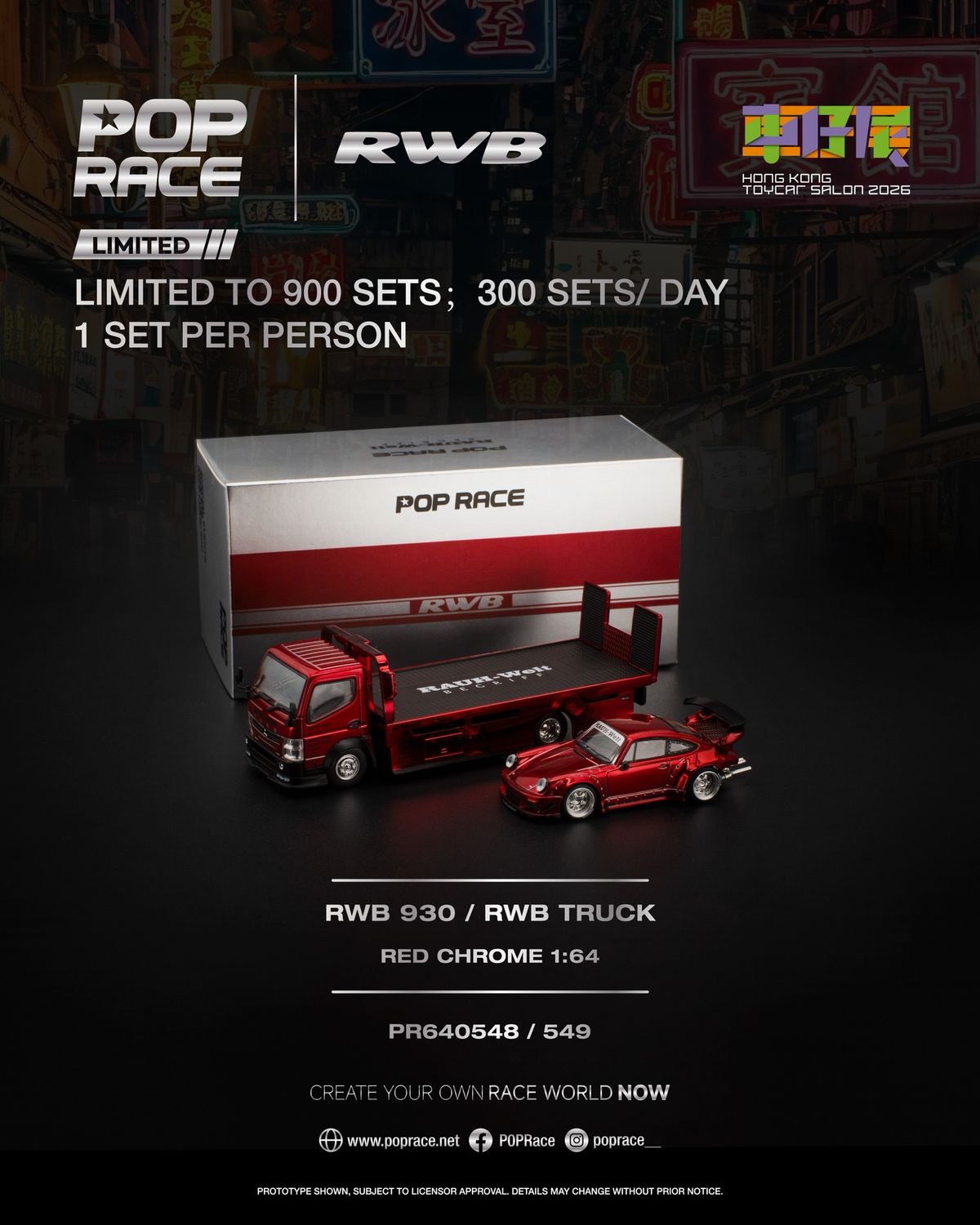 [PREORDER] POP RACE RWB 930 / RWB Truck Red Chrome (PR64-548/549) | 2026 HK Toy Car Salon