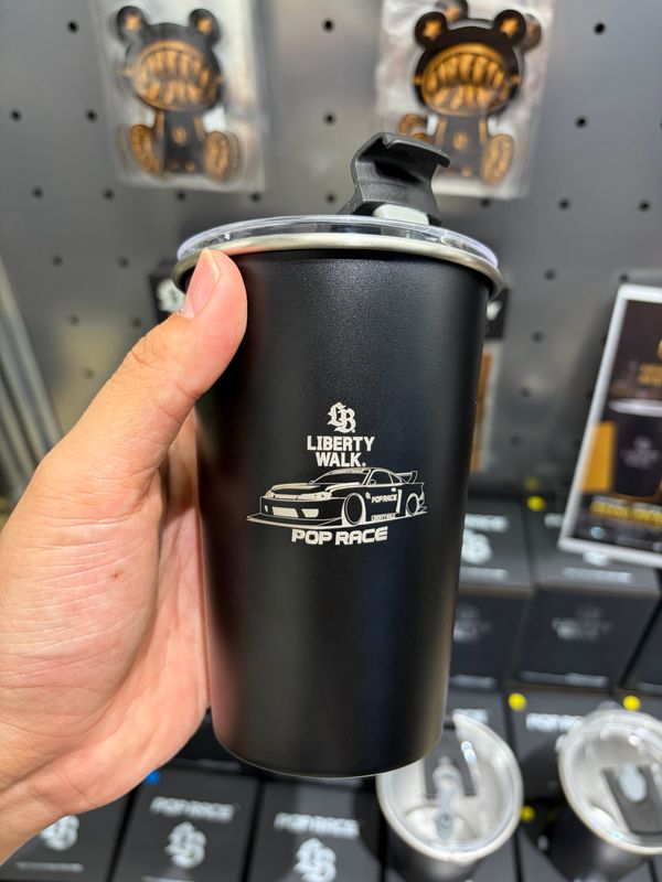 Liberty Walk x POP RACE S15 Silvia Black Metal Tumbler Mug | 2026 Hong Kong Store Opening