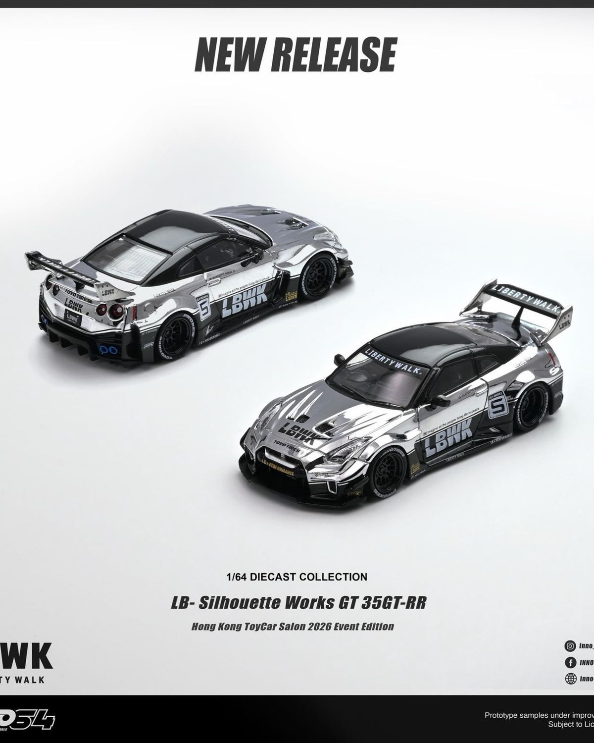 [PREORDER] INNO64 LB-Silhouette Works GT 35GT-RR Chrome Silver | Chance of Chase | 2026 HK Toy Car Salon