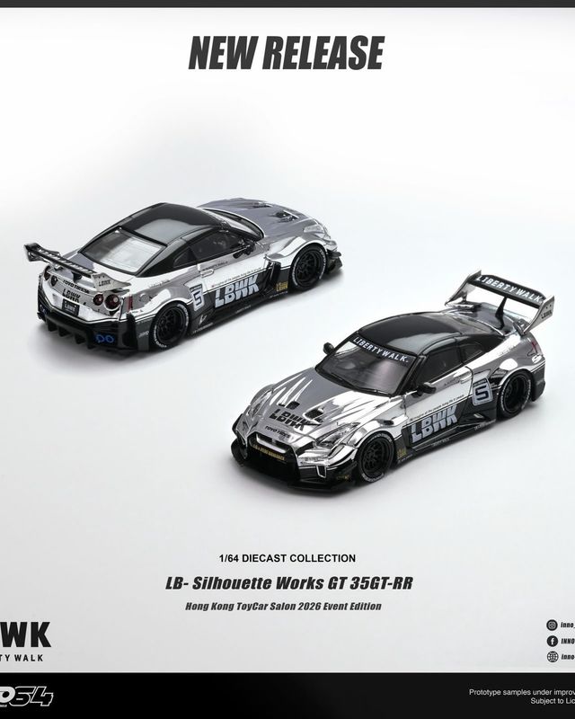 [PREORDER] INNO64 LB-Silhouette Works GT 35GT-RR Chrome Silver | Chance of Chase | 2026 HK Toy Car Salon