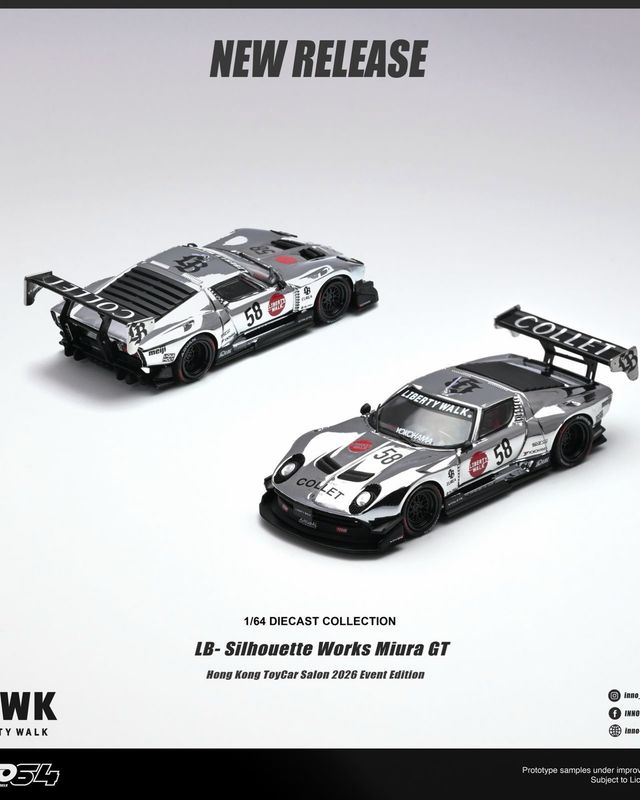 [PREORDER] INNO64 LB-Silhouette Works Miura GT Chrome Silver | Chance of Chase | 2026 HK Toy Car Salon