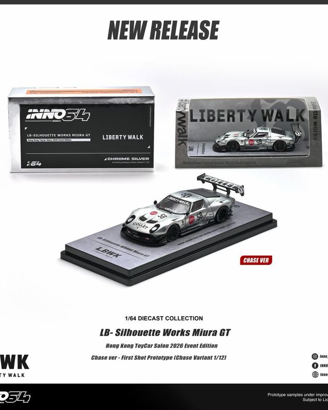 [PREORDER] INNO64 LB-Silhouette Works Miura GT Chrome Silver | Chance of Chase | 2026 HK Toy Car Salon