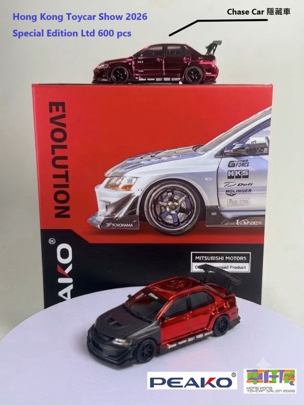 [PREORDER] PEAKO Varis Mitsubishi Evolution Red / Black | Chance of Chase | 2026 HK Toy Car Salon