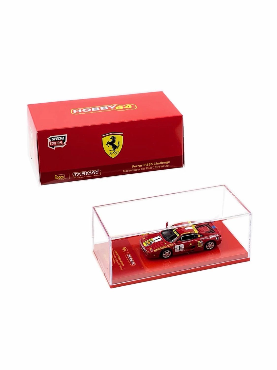 Tarmac Works Ferrari F355 Challenge Macau Super Car Race 1994 Winner - Charles Kwan Special Edition | 2024 HK Toy Car Salon
