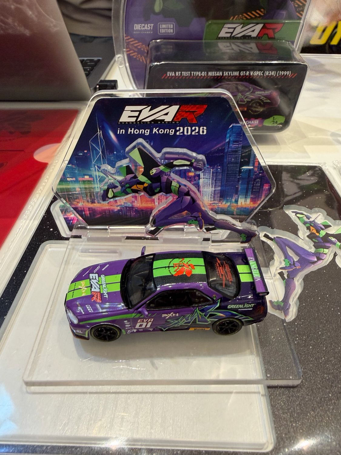 Greenlight EVA RT TEST TYPE-01 NISSAN SKYLINE GT-R V-SPEC R34 1999 Purple with Acrylic Case | Chance of Chase Greenlight EVA RT TEST TYPE-01 NISSAN SKYLINE GT-R V-SPEC R34 1999 Purple with Acrylic Case | Chance of Chase
