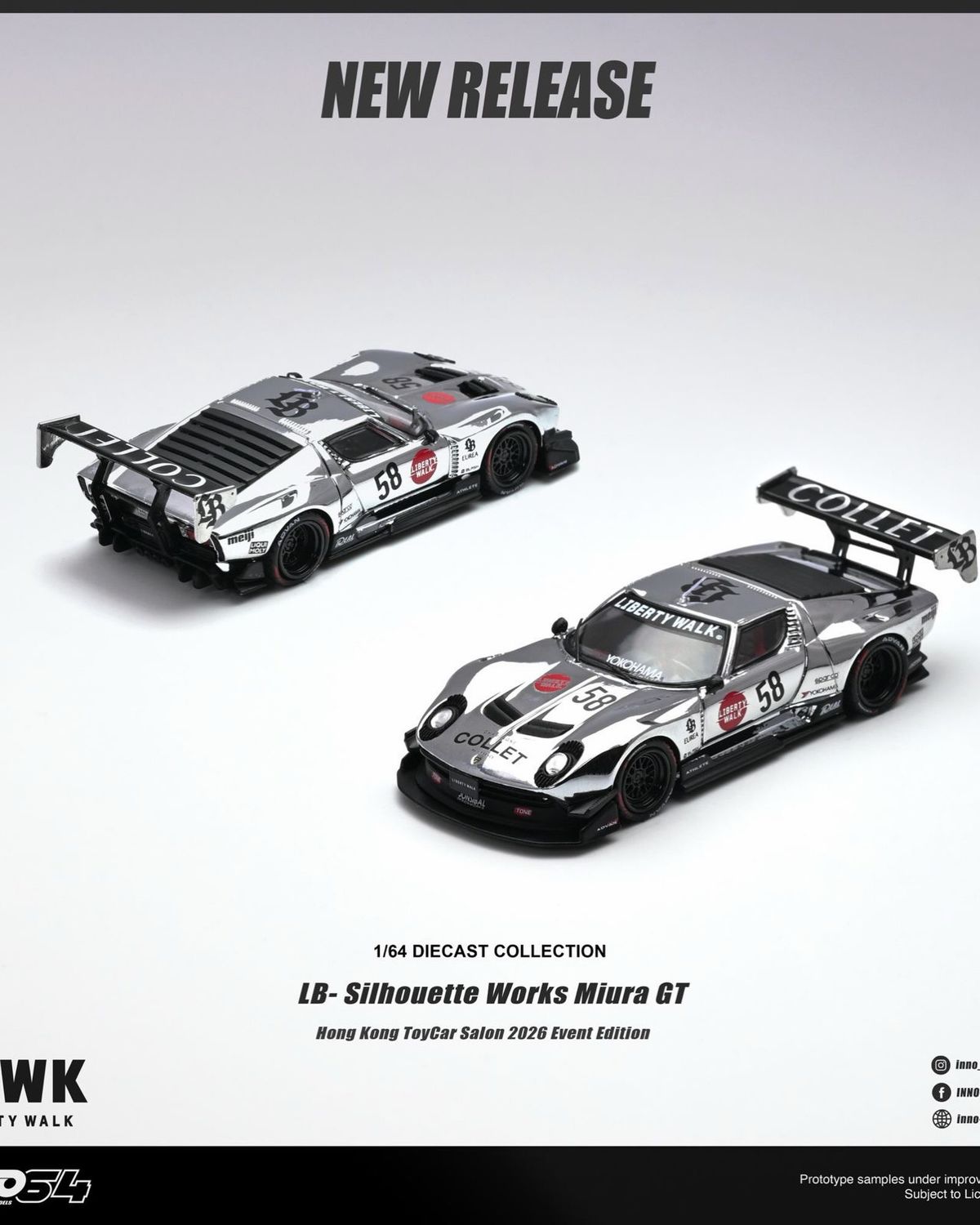 [UNSEALED] INNO64 LB-Silhouette Works Miura GT Chrome Silver | 2026 HK Toy Car Salon