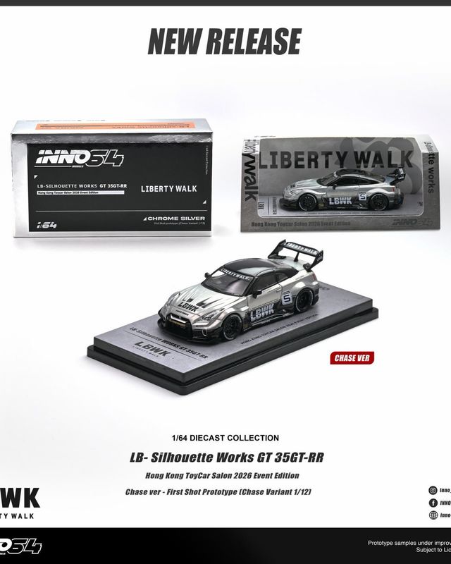 [UNSEALED] INNO64 LB-Silhouette Works GT 35GT-RR Chrome Silver | Chance of Chase | 2026 HK Toy Car Salon