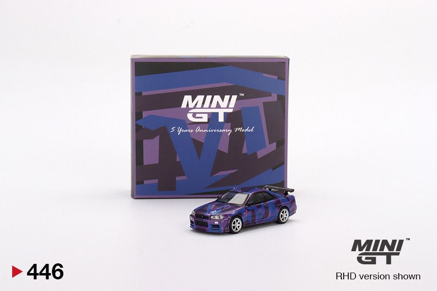 [UNSEALED] #446 MINI GT Nissan Skyline GT-R (R34) V-Spec II Digital Camouflage Purple