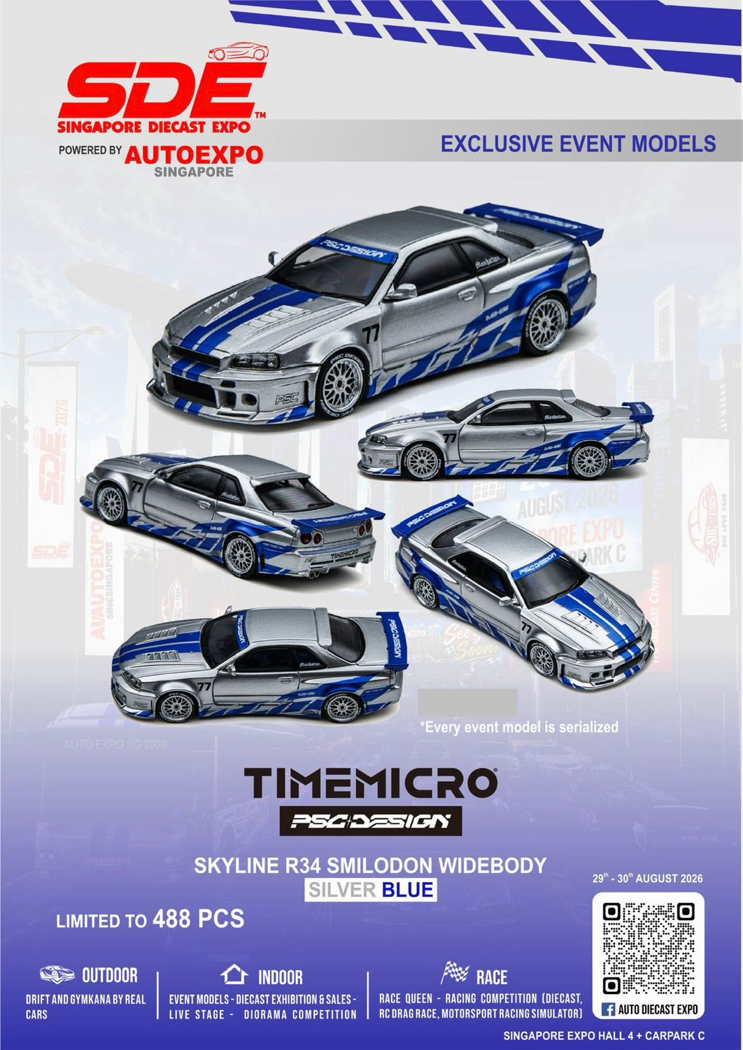 Time Micro PSC Design R34 Smilodon Silver Chrome &amp; Blue Event Exclusive | 2026 Singapore Auto Expo