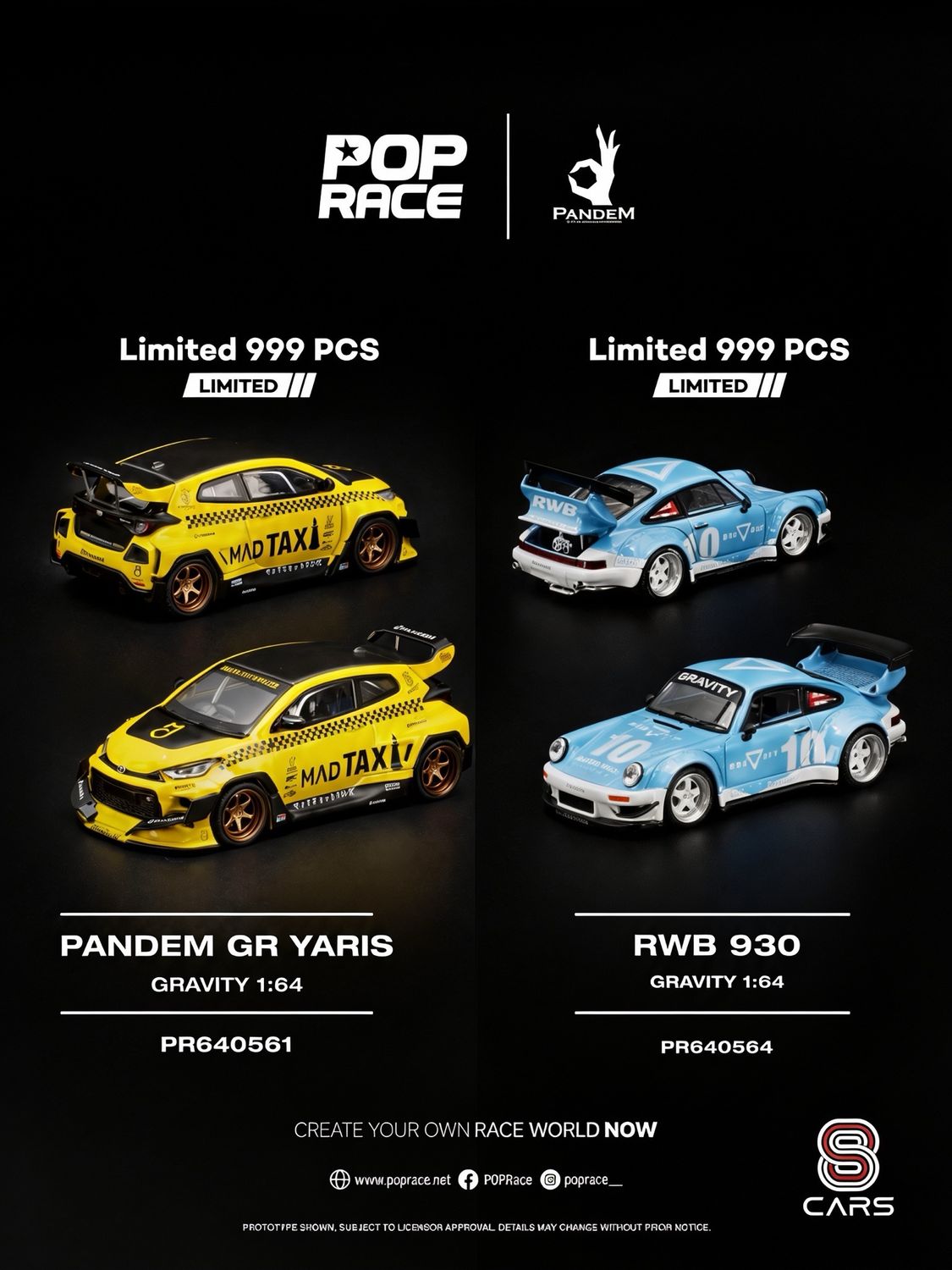 [PREORDER] POP RACE RWB 930 (PR64-564) &amp; Pandem GR Yaris (PR64-561) | 2026 Gravity Show UK