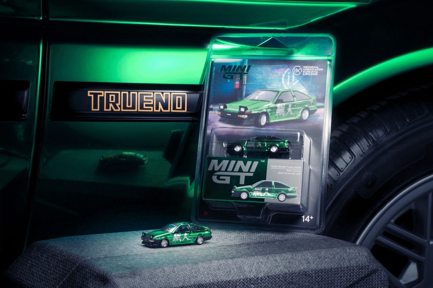 [PREORDER] #1348 MINI GT Keiichi Tsuchiya Toyota AE86 Shokunin Green | 2026 Indonesia Modification Expo (IMX)