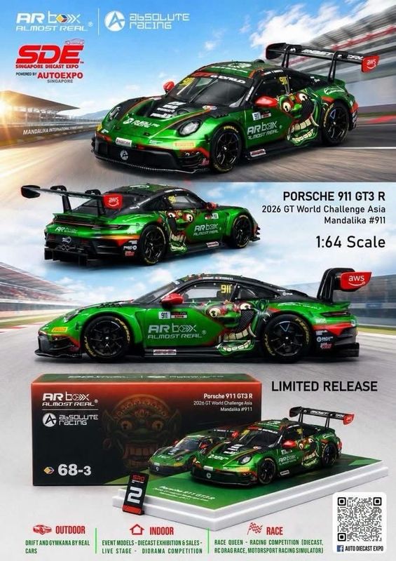 Almost Real Porsche 911 GT3 R 2026 GT World Challenge Asia Mandalika #911 (68-3) | Chance of Chase | 2026 Singapore Auto Expo Almost Real Porsche 911 GT3 R 2026 GT World Challenge Asia Mandalika #911 (68-3) | Chance of Chase | 2026 Singapore Auto Expo