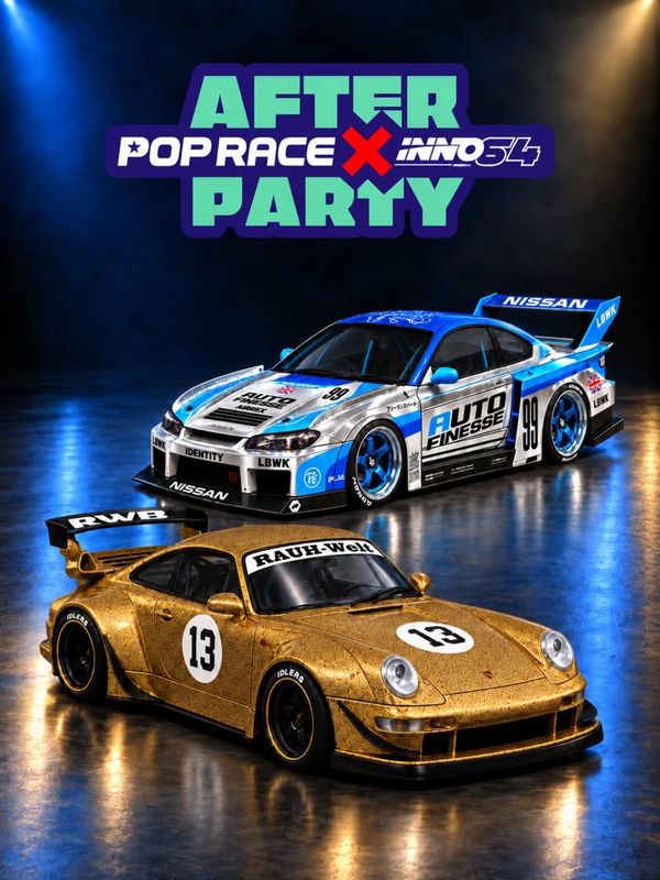 [PREORDER] POP RACE Nissan S15 Silhouette Auto Finesse &amp; INNO64 RWB 930 Gold After Party Event Exclusive Set | 2026 Indonesia Diecast Expo (IDE)
