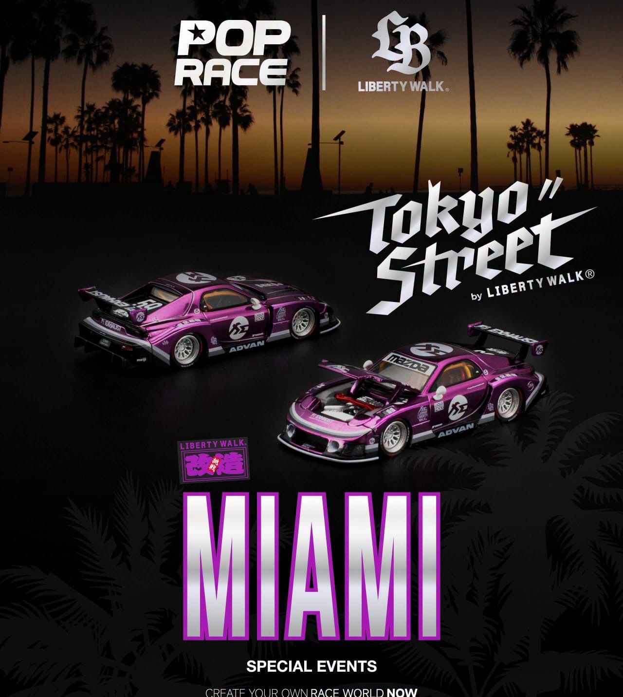 [PREORDER] POP RACE x LIBERTY WALK LB-Super Silhouette RX7 (FD3S) Purple Chrome | 2026 Miami Special Event