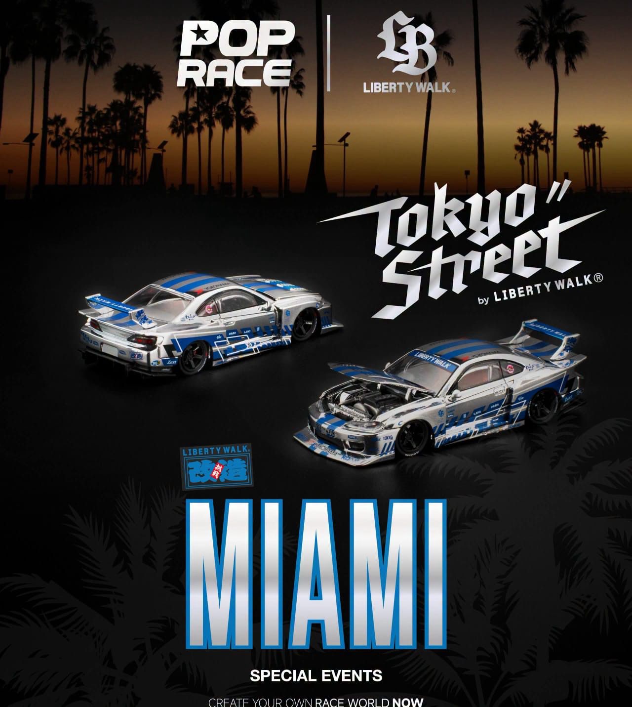 [PREORDER] POP RACE x LIBERTY WALK LB-Super Silhouette S15 Silvia Silver Chrome | 2026 Miami Special Event
