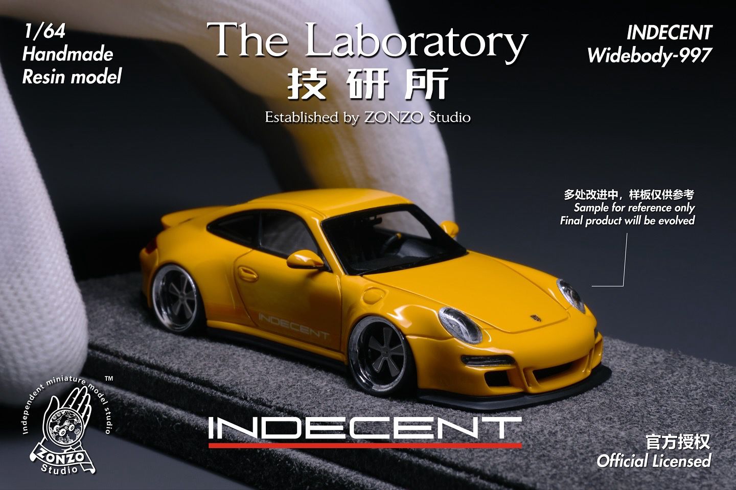 Zonzo The Laboratory 1/64 Indecent Porsche 997 Widebody Racing Yellow