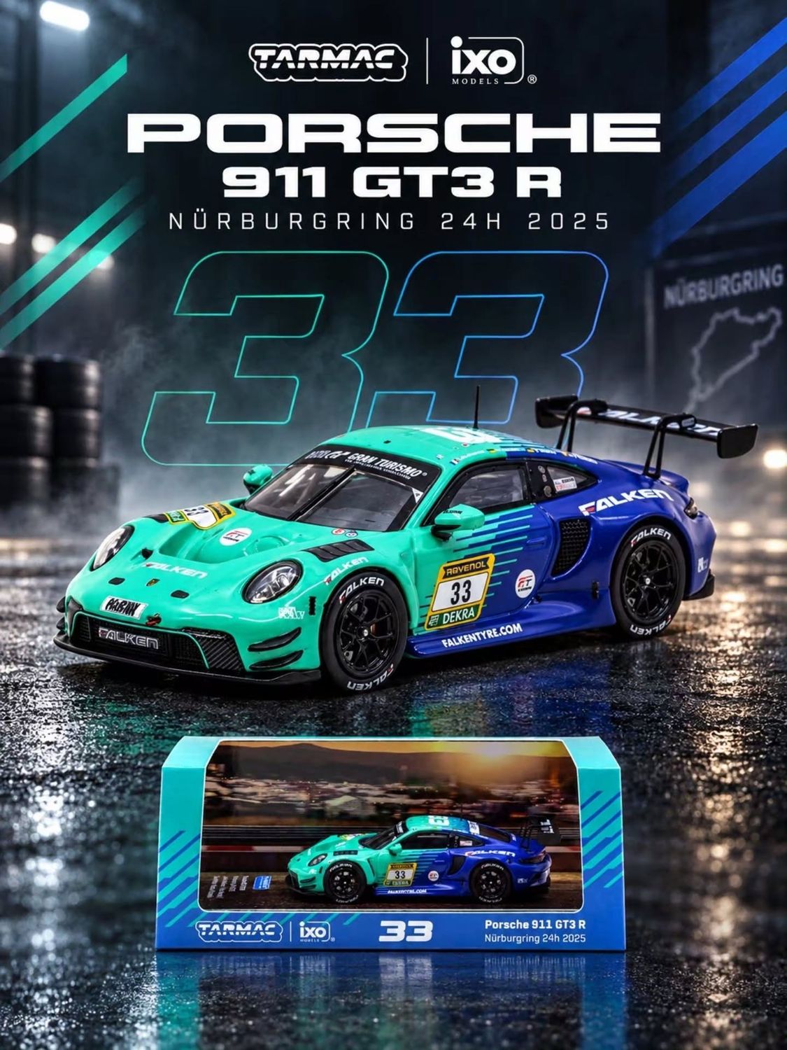 [PREORDER] Tarmac Works × IXO Models Porsche 911 GT3 R #33 Nürburgring 24h 2025 Falken Livery | 2026 Indonesia Diecast Expo (IDE)