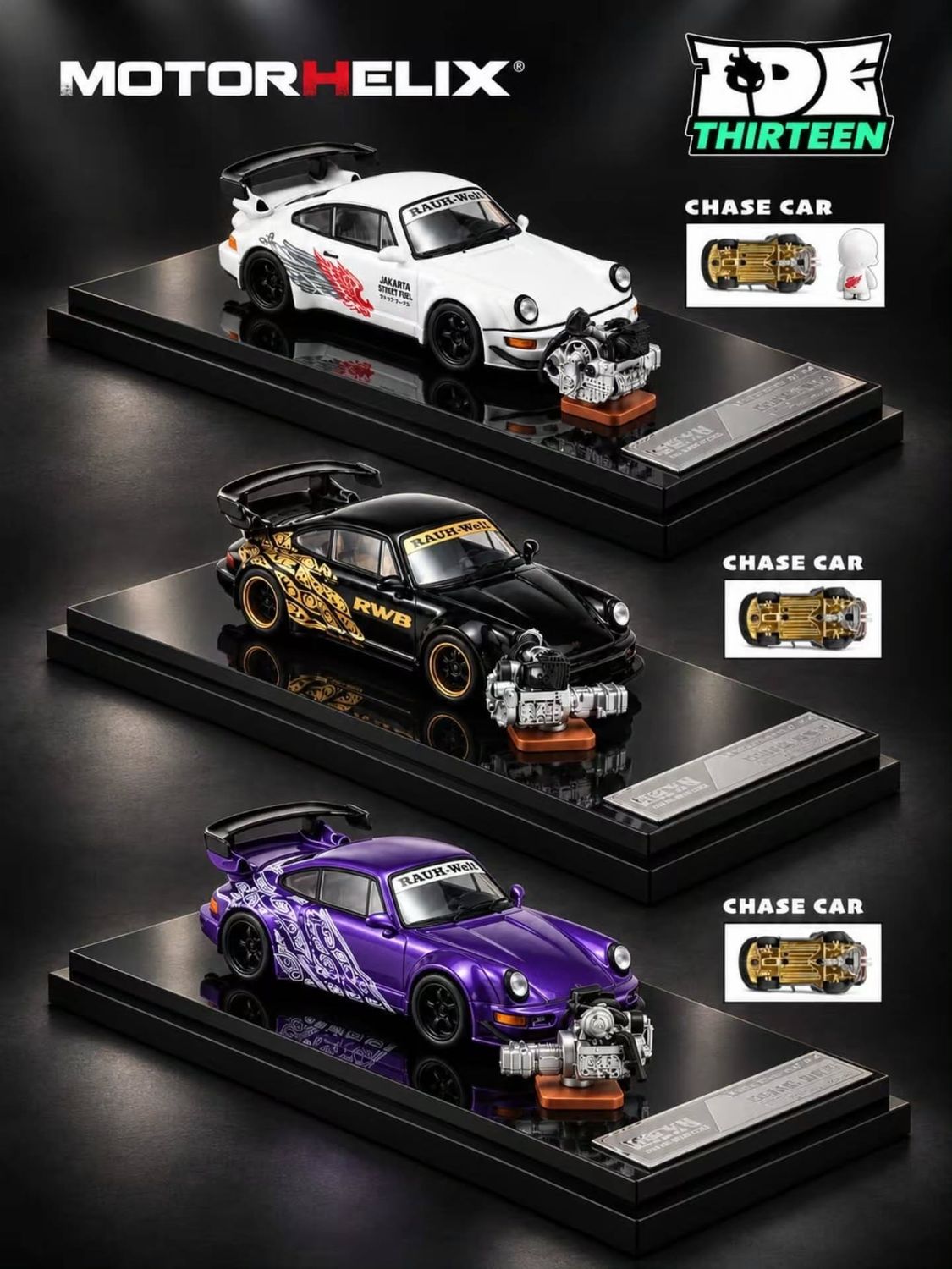 [PREORDER] Motorhelix RWB White / Black / Purple with Engine | Chance of Chase | 2026 Indonesia Diecast Expo (IDE)
