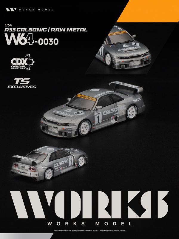 [PREORDER] Works Model R33 Calsonic Raw Metal (W64-0030) | 2026 Canadian Diecast Expo
