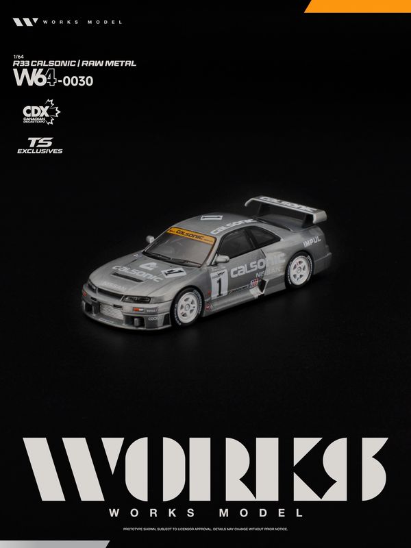 [PREORDER] Works Model R33 Calsonic Raw Metal (W64-0030) | 2026 Canadian Diecast Expo