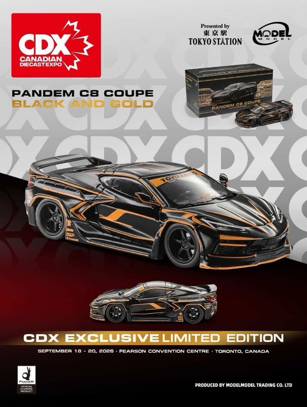 [PREORDER] Model Model Pandem C8 Coupe Black and Gold | 2026 Canadian Diecast Expo