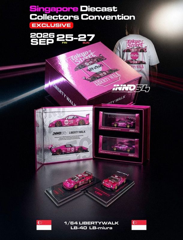 [PREORDER] INNO64 x LBWK Liberty Walk F40 &amp; Miura Purple Box Set Singapore Exclusive | 2026 Singapore Diecast Collectors Convention