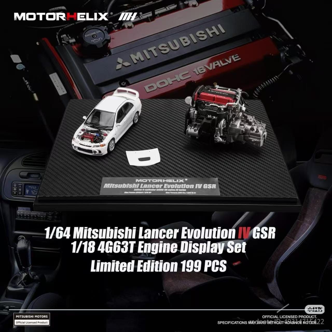 [PREORDER] Motorhelix 1/64 Mitsubishi Lancer Evolution IV GSR with 1/18 4G63T Engine Display Set | 2026 Jinzhan Speed Festival