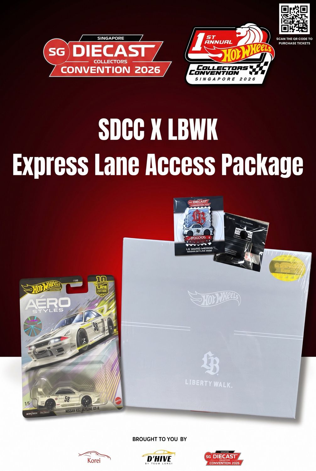 Hot Wheels x Liberty Walk Car Culture Aero Styles LB-Works Nissan R32 Skyline GT-R &amp; Leen Customs SDCC Pin Box Set | 2026 Singapore Diecast Collectors Convention