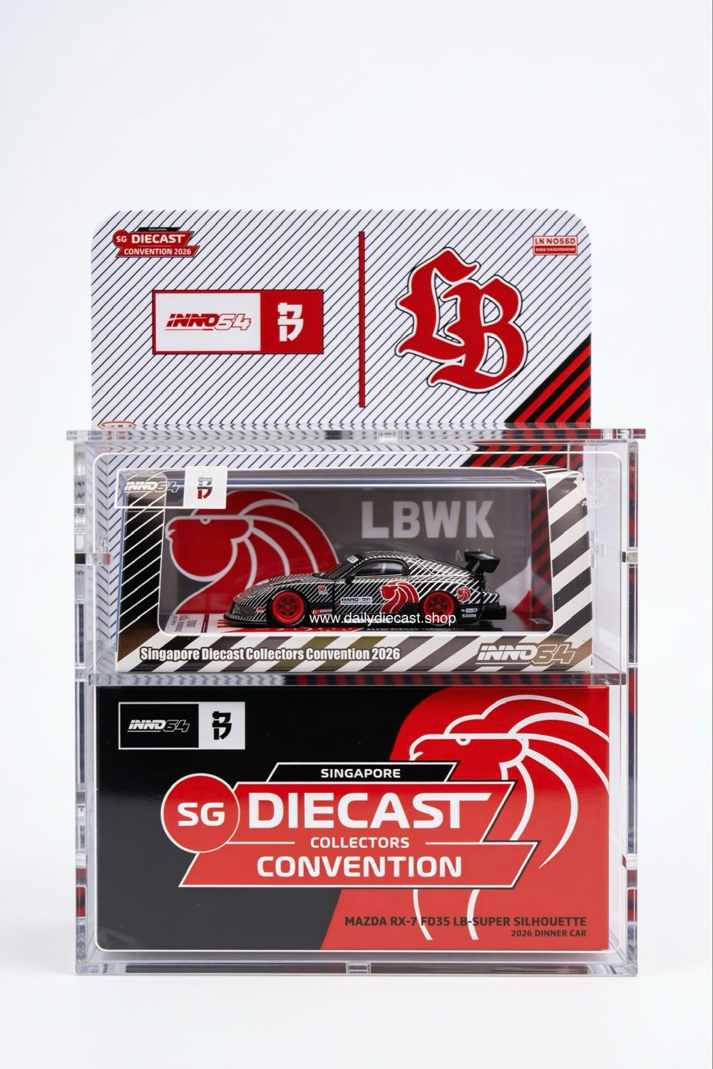 INNO64 x SDCC 2026 x Black Crow Customs Mazda LB-Super Silhouette RX7 (FD3S) VIP Exclusive Event Car with Acrylic Case | 2026 Singapore Diecast Collectors Convention