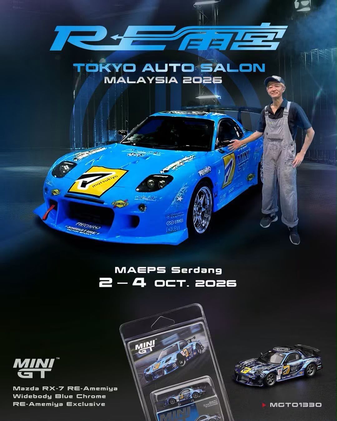 [PREORDER] #1330 MINI GT Mazda RX-7 RE-Amemiya Widebody Blue Chrome RE-Amemiya Exclusive | 2026 Tokyo Autosalon KL