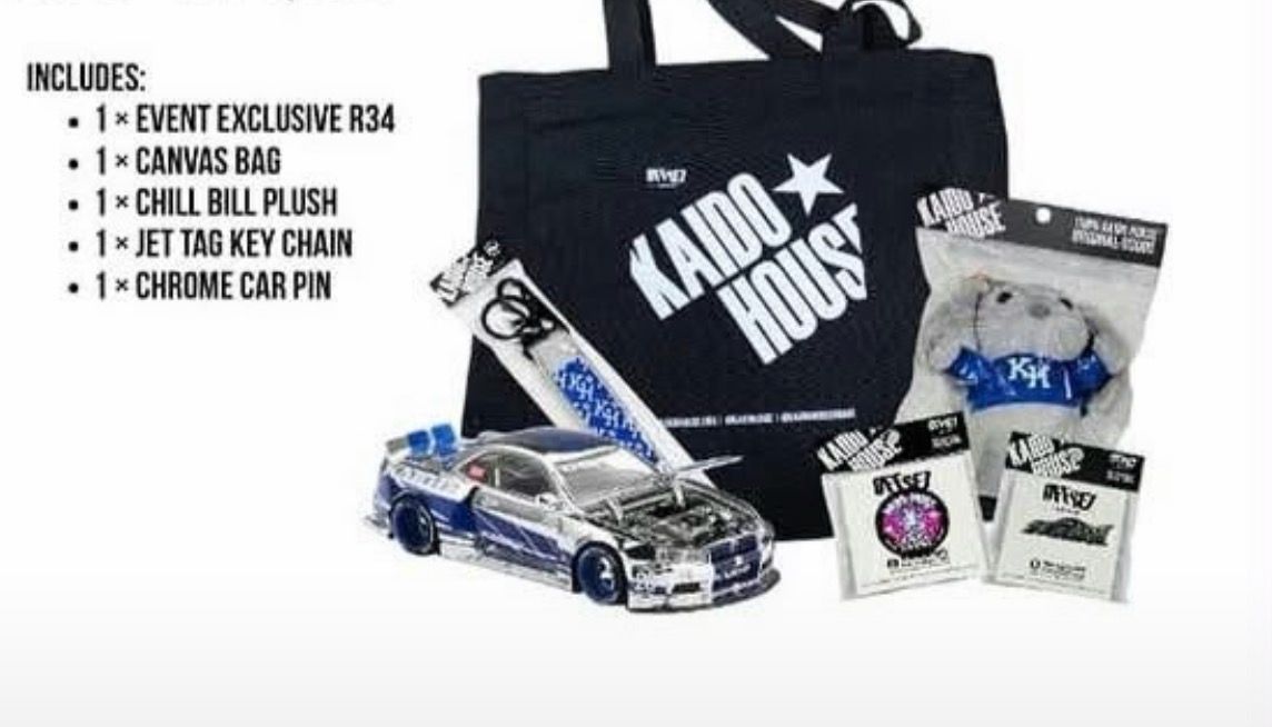 [PREORDER] KAIDOHOUSE LTD EDN Nissan Skyline GT-R (R34) Kaido Works KHFF 2026 Tokyo Diecast Club Exclusive (KHMG300) Event Bundle