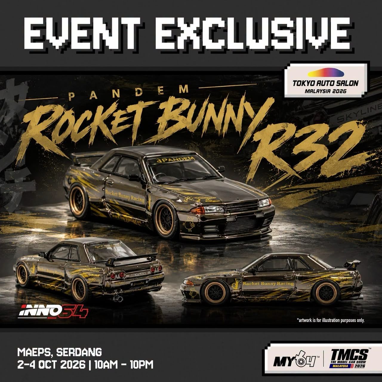 [PREORDER] INNO64 Pandem Rocket Bunny R32 Black Chrome w/ TNG Exclusive Card Design Box Set | 2026 Tokyo Autosalon KL