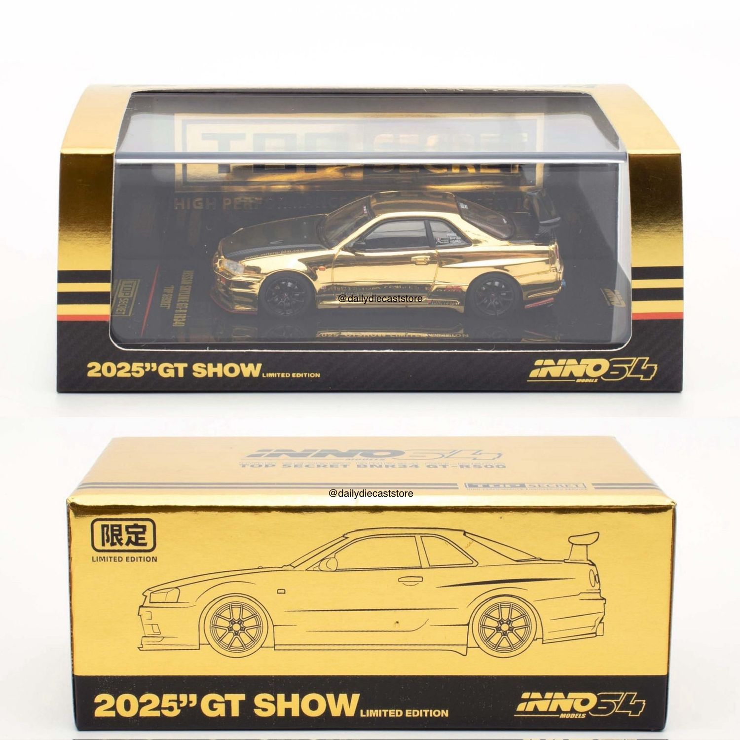 [UNSEALED] INNO64 “TOP SECRET” Nissan Skyline GT-R34 Gold VIP Ticket Limited Edition | 2025 China GT Show