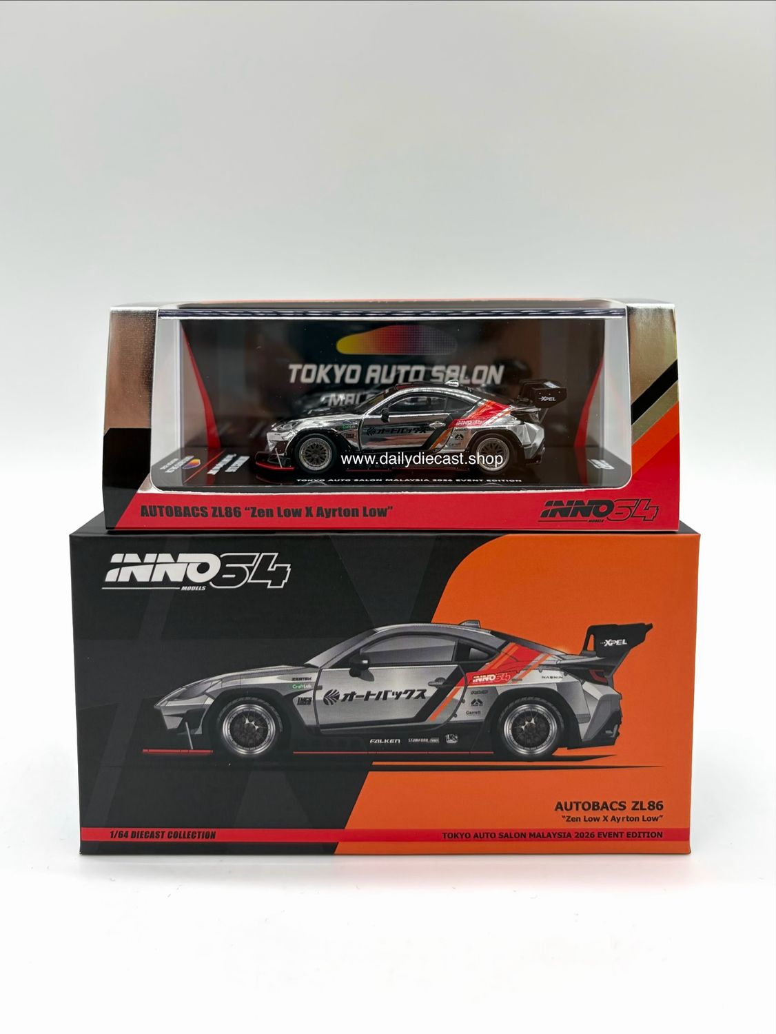 INNO64 Autobacs ZL86 Zen Low &amp; Ayrton Low Silver Chrome Chase | 2026 Tokyo Autosalon KL