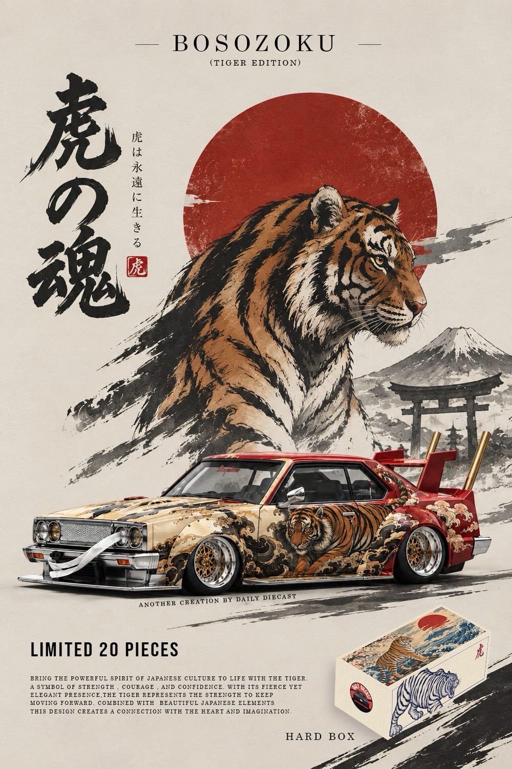 [PREORDER] Skyline C210 Kaido Racer - Bosozuku 1/64 Tiger Spirit w/ Exclusive Hard Case Design Custom