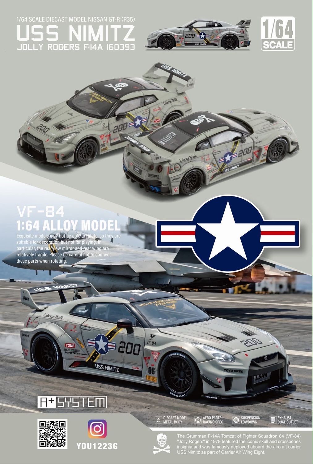 [PREORDER] Nissan GT-R (R35) USS NIMITZ Jolly Rogers F-14A 160393 Custom