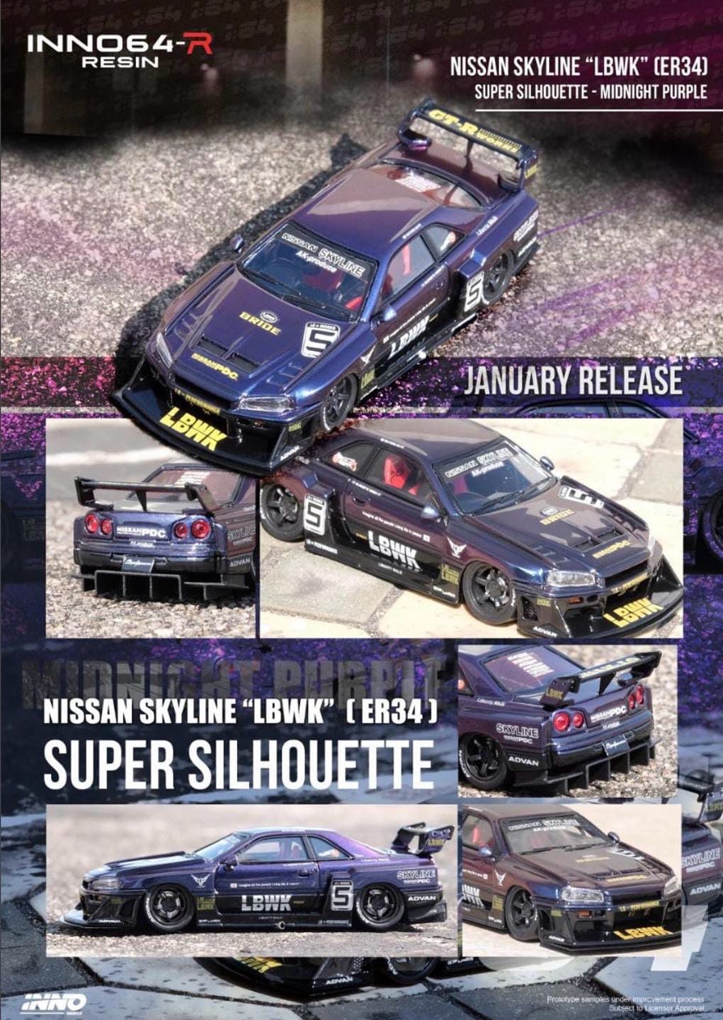 INNO64-R Resin 1/64 Nissan Skyline “LBWK” (ER34) Super Silhouette Purple