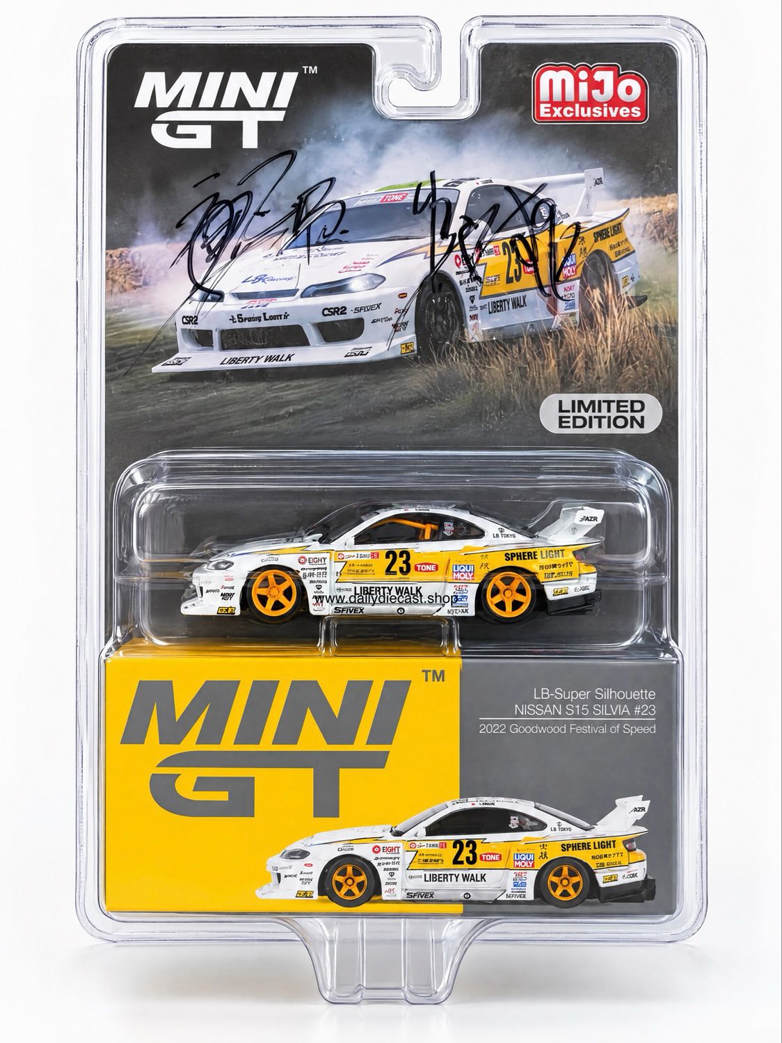 #618 MINI GT Nissan LB-Super Silhouette S15 SILVIA #23 2022 Goodwood Festival of Speed Chase Blister (Signed)