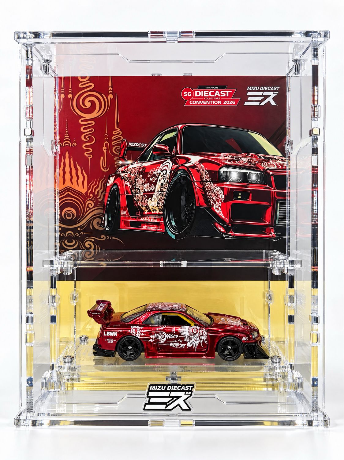 MIZU DIECAST x SDCC LB-ER34 Silhouette Red Batik Custom in Card w/ Acrylic Case | 2026 Singapore Diecast Collectors Convention