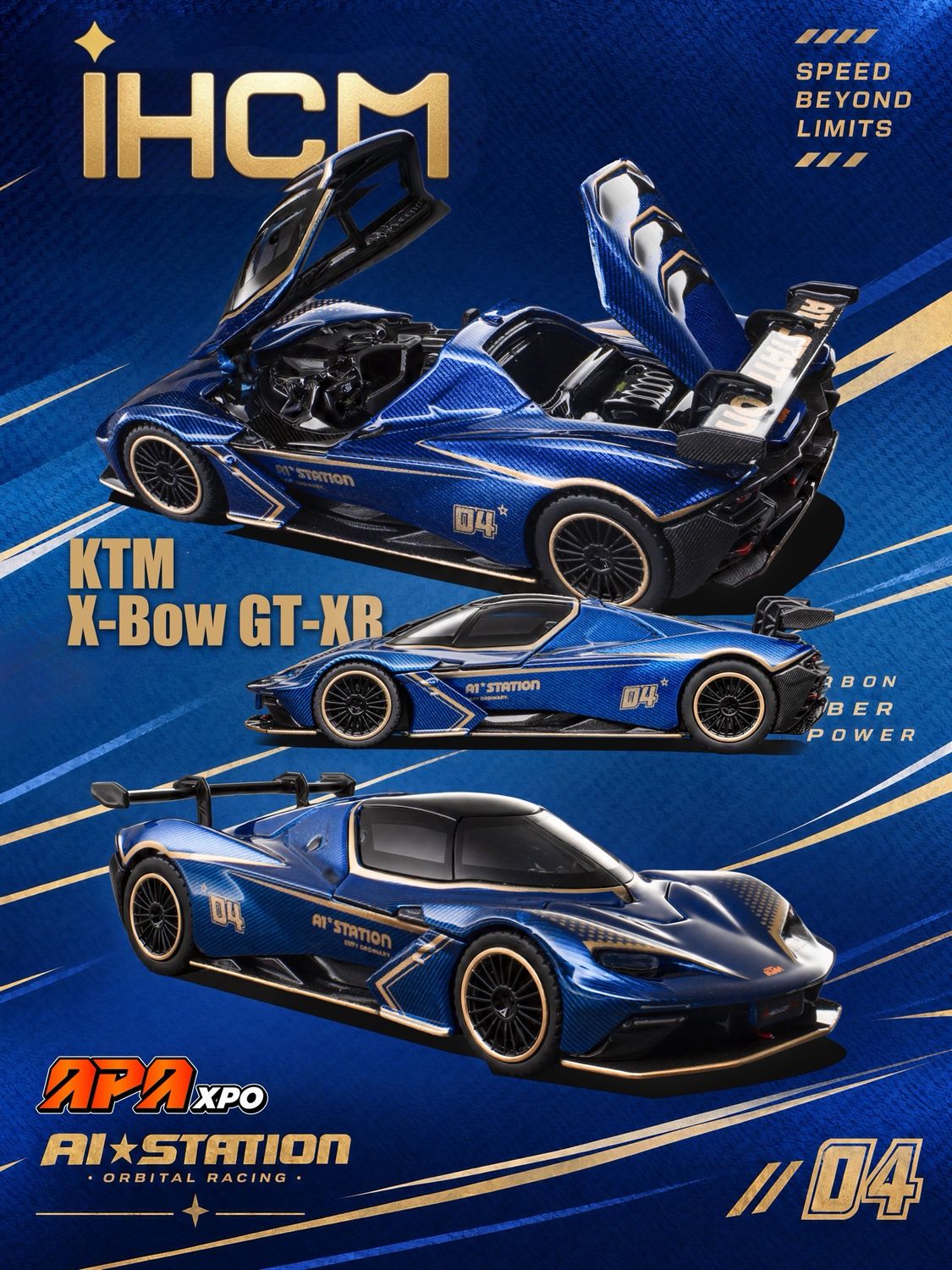 [PREORDER] iHCM Model KTM X-Bow GT-XR Blue Exposed Carbon Body A1 Station Livery | 2026 Auto Passion Alliance