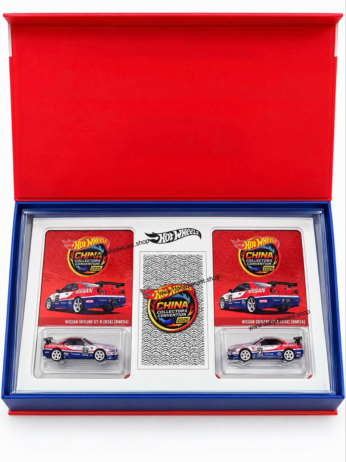 [PREORDER] Hot Wheels Nissan Skyline R34 (R-Tune) Left &amp; Right Facing Box Set w/ Accessories | 2026 Hot Wheels Convention China