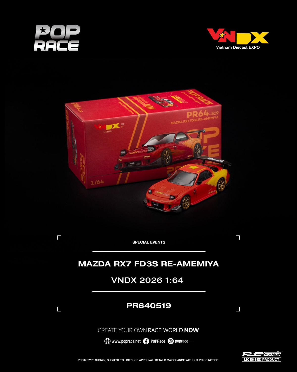 [PREORDER] POP RACE Mazda RX7 FD3S RE-AMEMIYA Vietnam Star (PR64-519) | 2026 Vietnam Diecast Expo