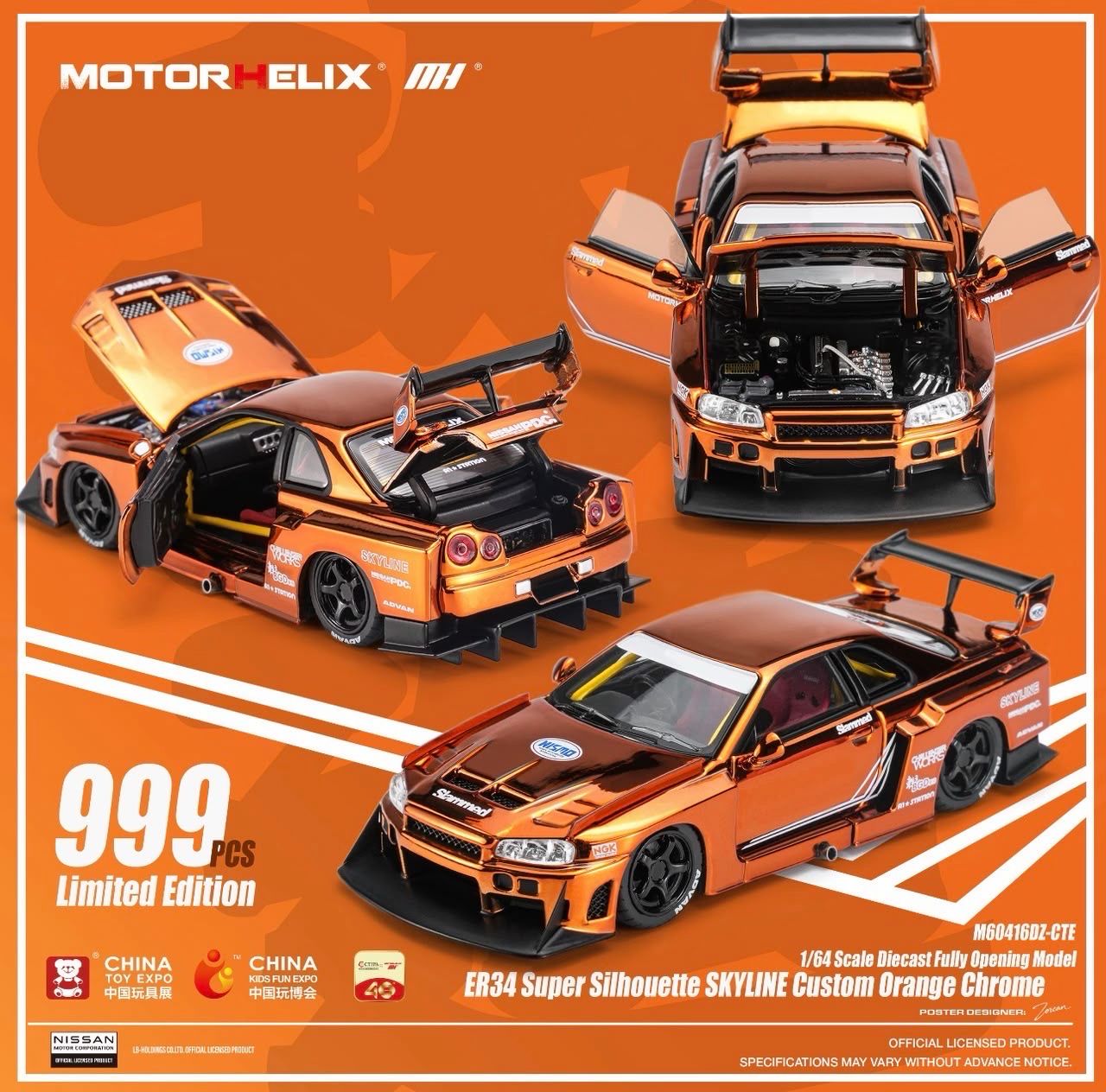 [PREORDER] Motorhelix ER34 Super Silhouette Skyline Custom Orange Chrome | 2026 China Toy Expo