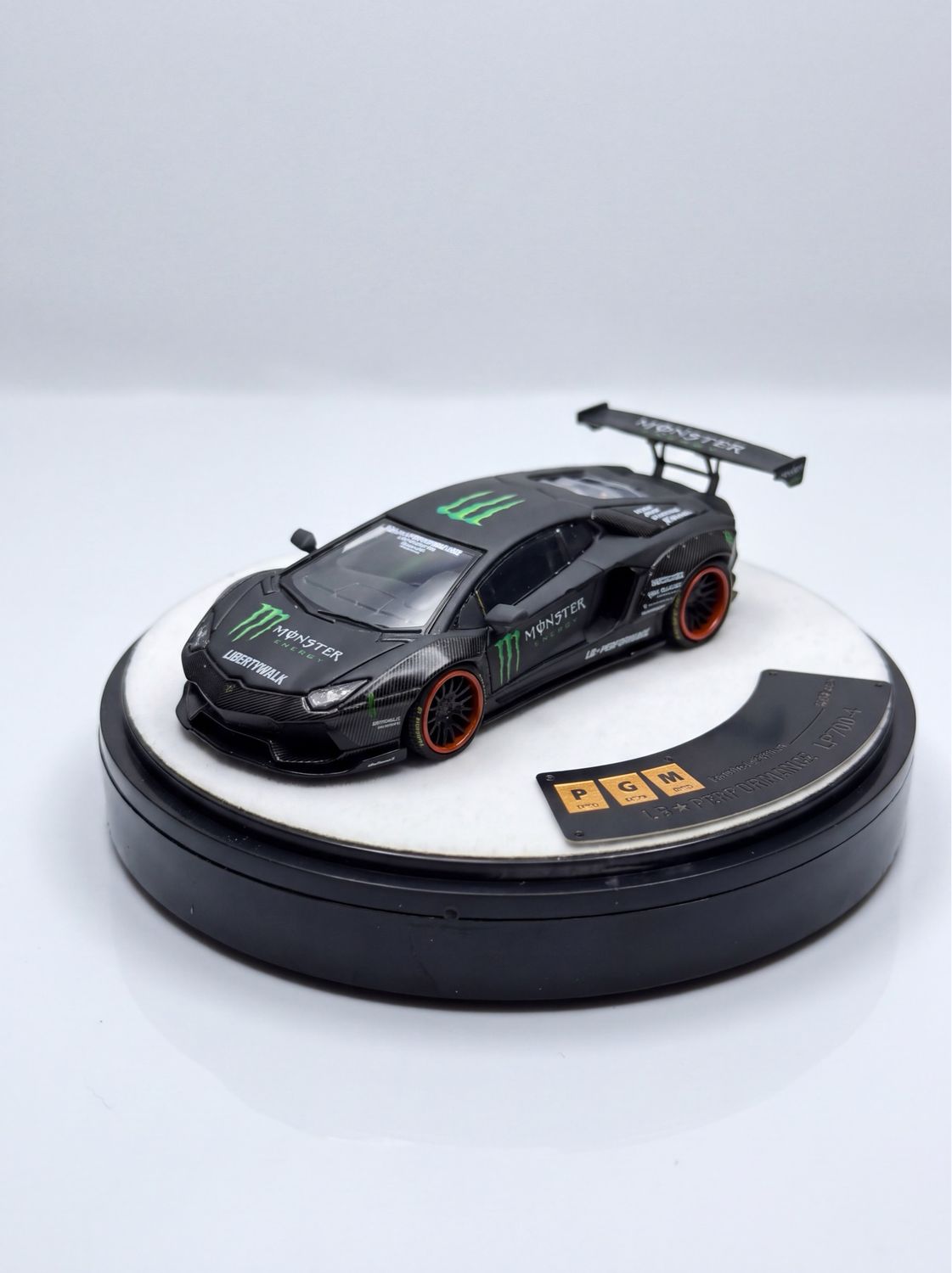 PGM 1/64 Lamborghini Aventador LP700-4 Matte Black w/ Carbon Monster Energy Livery